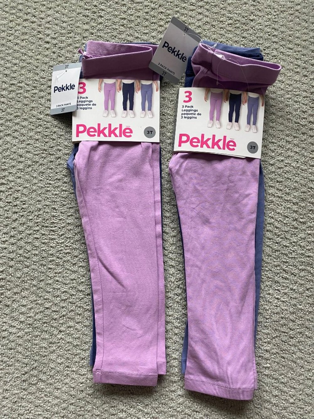 NWT Girls' Pekkle 2 Pk, 6 Total Cottonblend Stretch Leggings, Purple & Blue, 3T